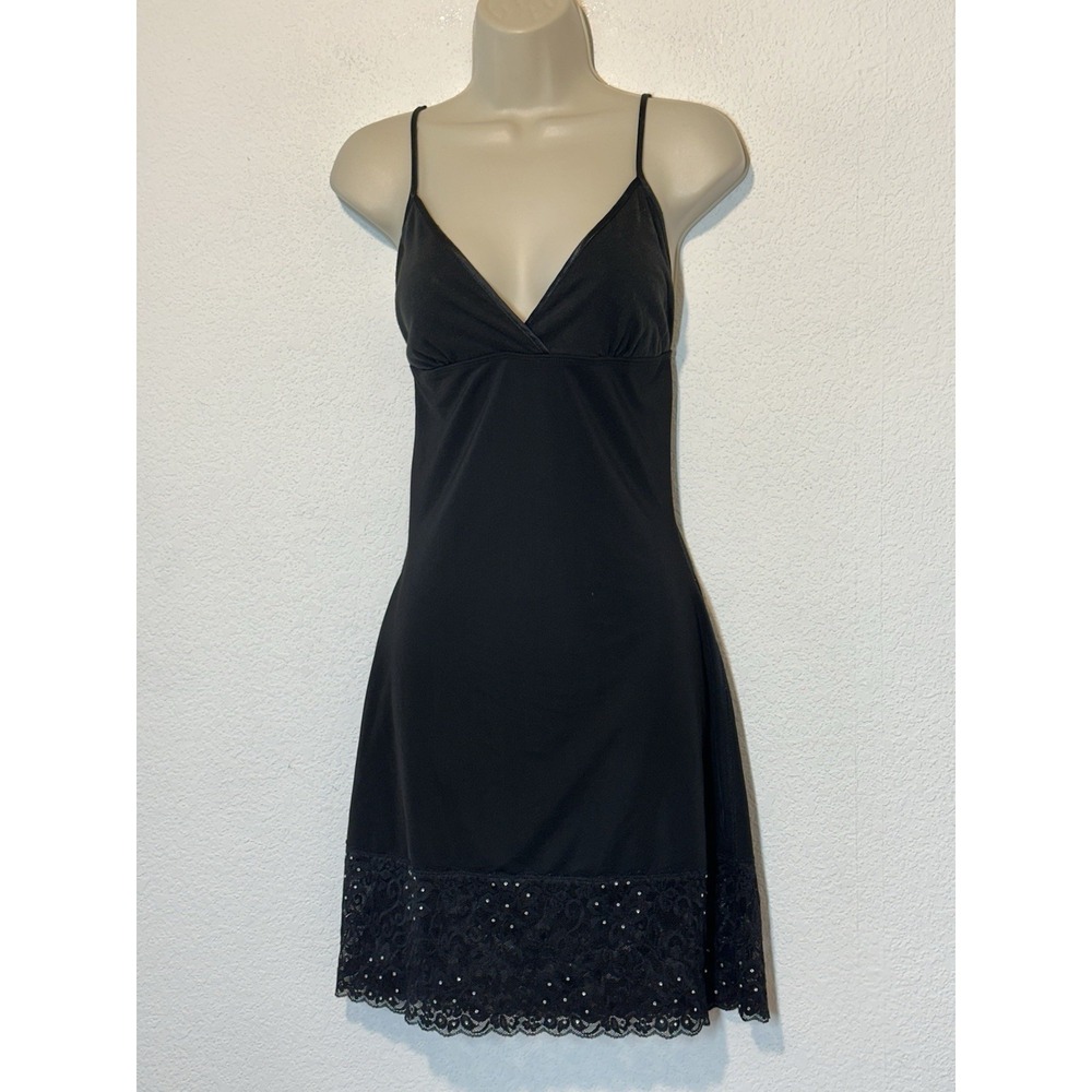Yummie Tummie Heather Thomson Peek-a-Boo Cami Slip Dress L Lace Bottom Rhinstone